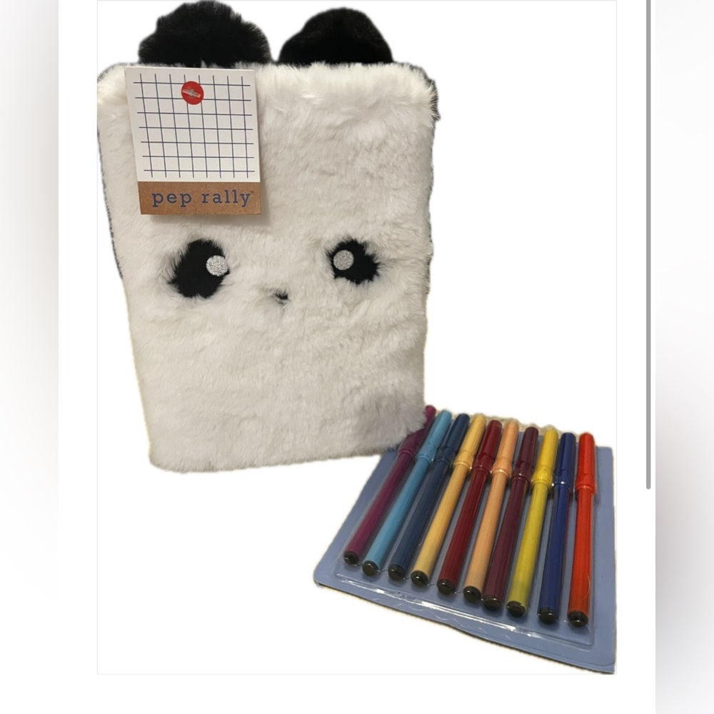 Pep Rally Furry Panda Notebook with Colorful Markers